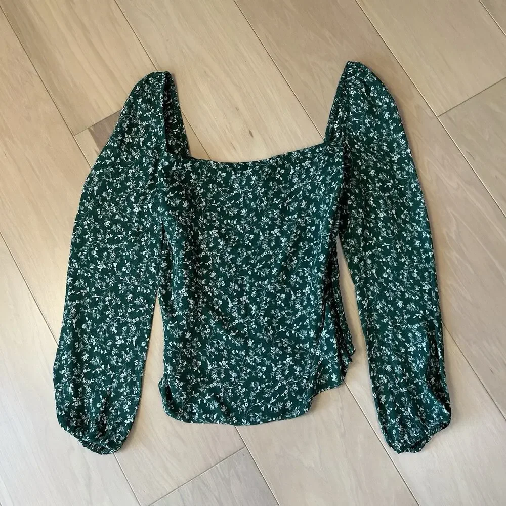 Reformation Pinto Top Green Floral Long Sleeve Women’s 8